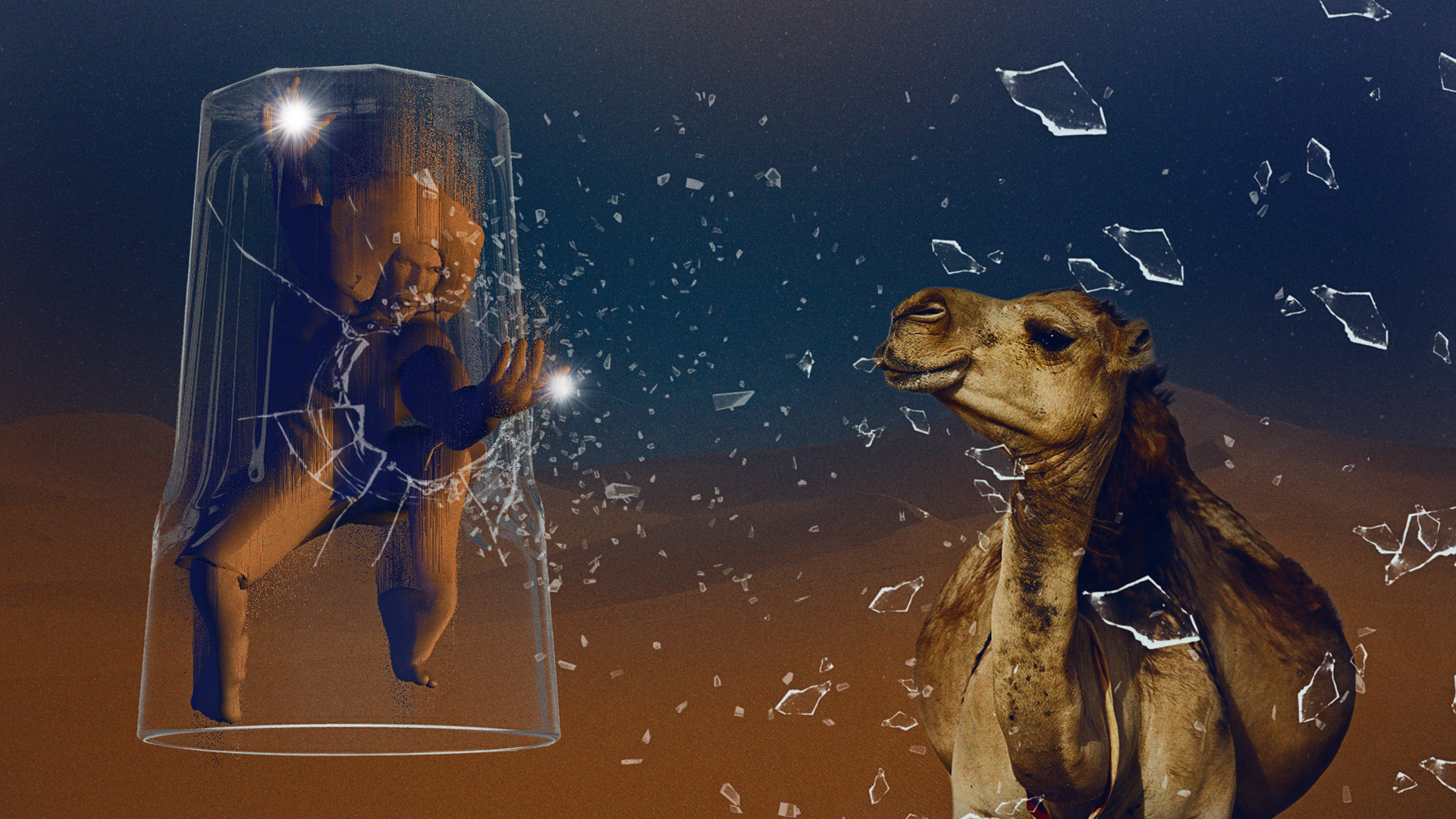 Kuva miehestä ja kamelista